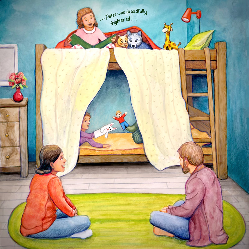 children performing a puppet show for their parents